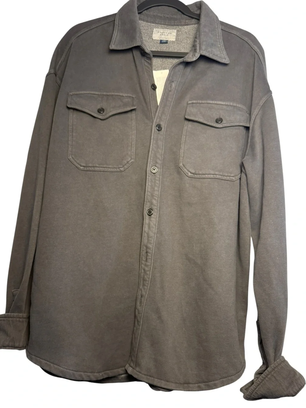 NWT American Eagle Supersoft Gray Fleece Lined Shacket L - Picture 2 of 12